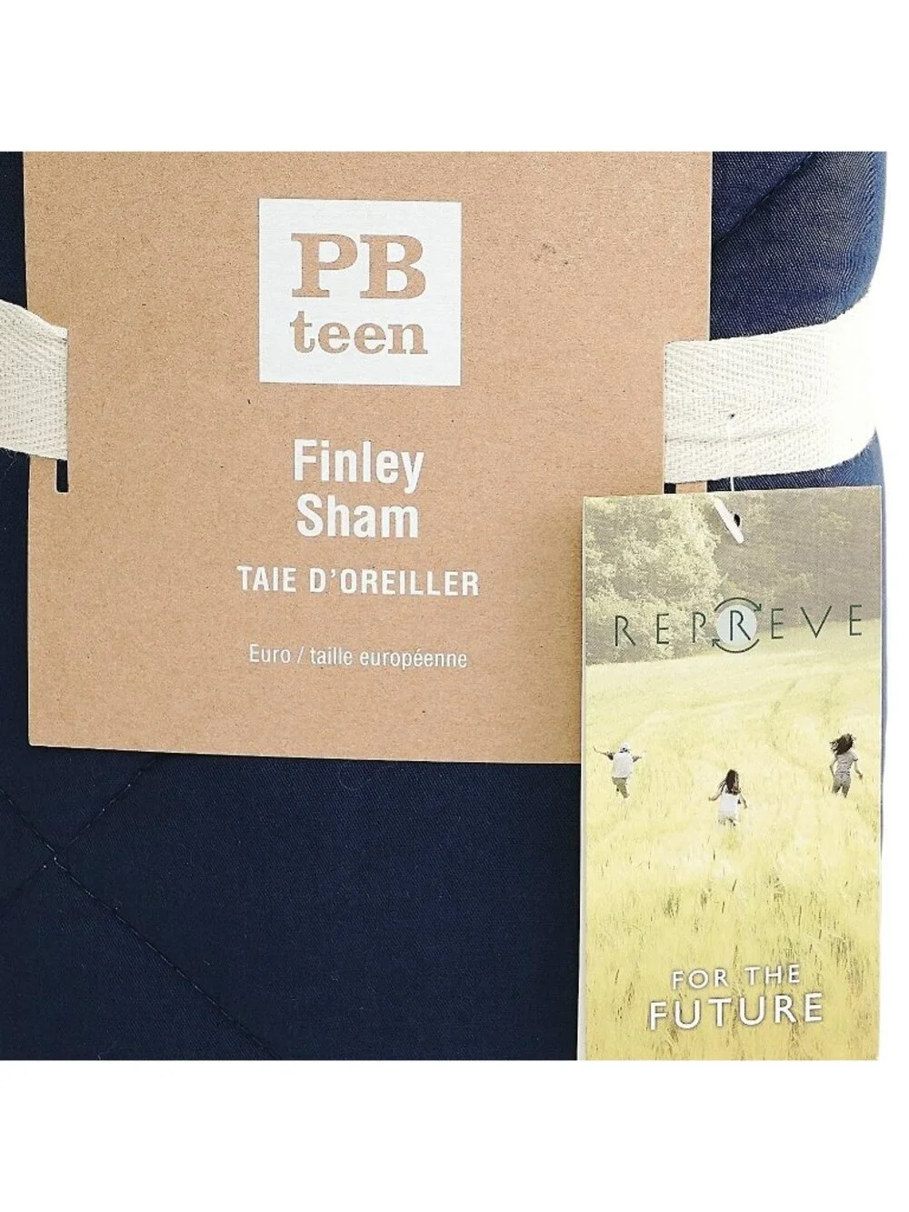 POTTERY BARN TEEN Finley Euro Sham Navy Blue Cotton Quilted Nautical- New